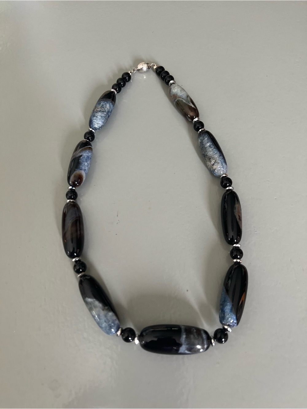 Druzy Black and Blue Necklace - Elegant Jewelry sterling silver magnetic clasp.